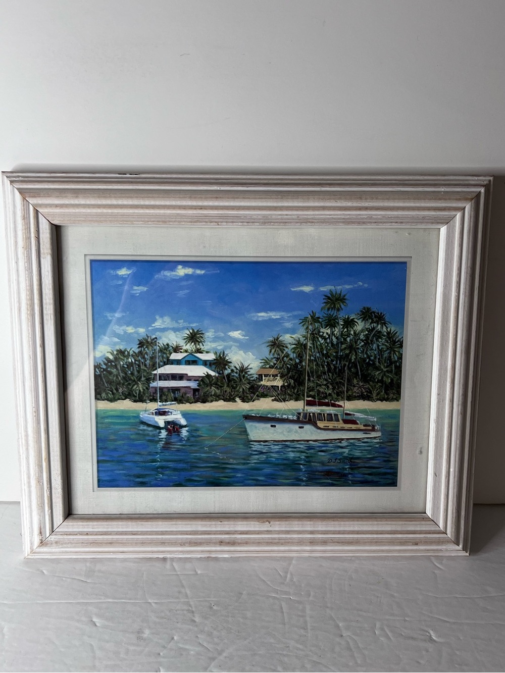 Framed Print Art by David J (DJ) Smith Caribbean Day II Beach Boat 12" x 8.5"